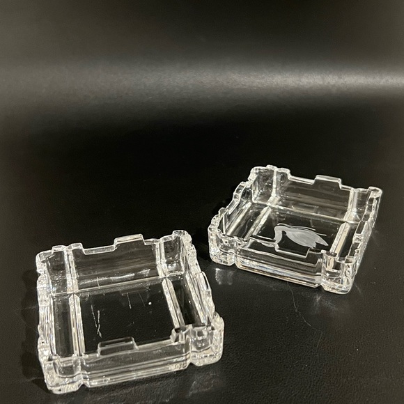 Square Clear Crystal Jewelry Trinket Box w/Lid Etched Swan Italy - Picture 6 of 9